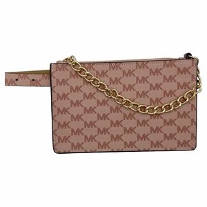MICHAEL Michael Kors Pink Signature MK Logo Print Pull Chain Belt Bag NWT